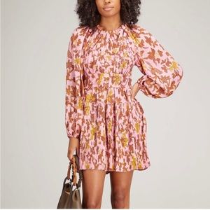 Ulla Johnson Pink Floral Mini Dress with Yellow & Brown Motif